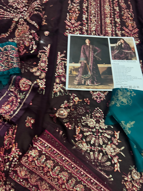 Hussain Rehar purple chiffon wedding edition