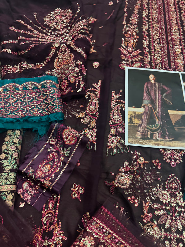 Hussain Rehar purple chiffon wedding edition