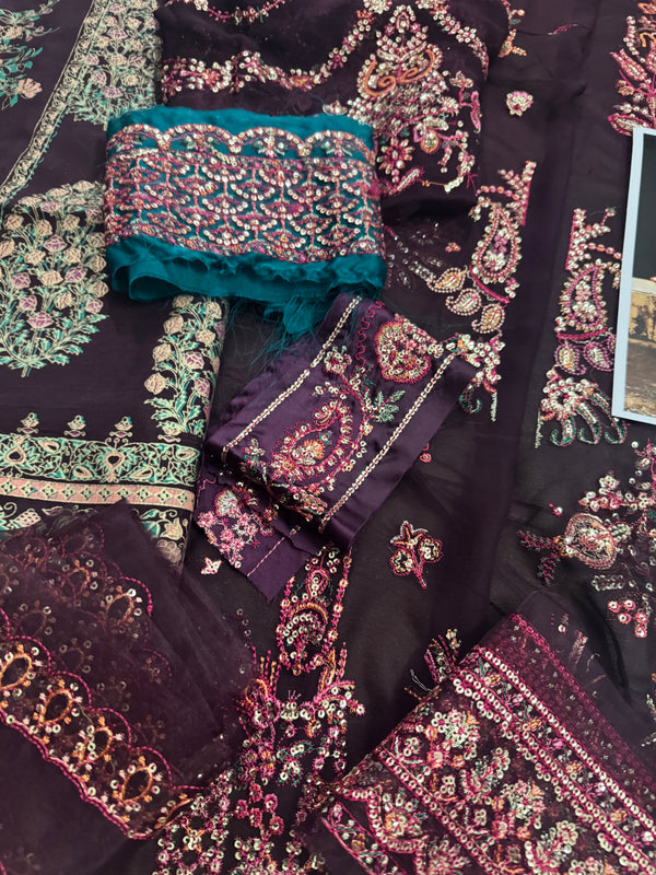 Hussain Rehar purple chiffon wedding edition