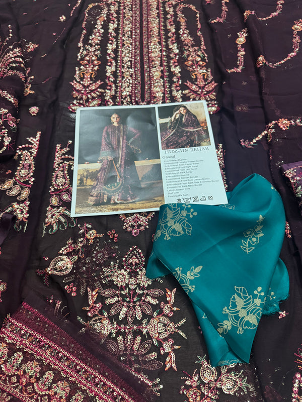 Hussain Rehar purple chiffon wedding edition