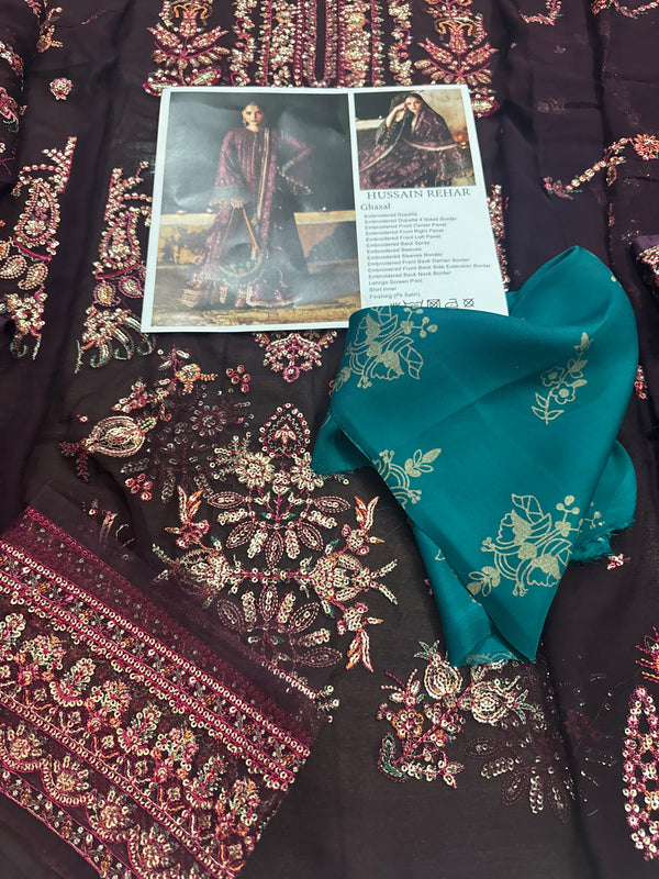 Hussain Rehar purple chiffon wedding edition