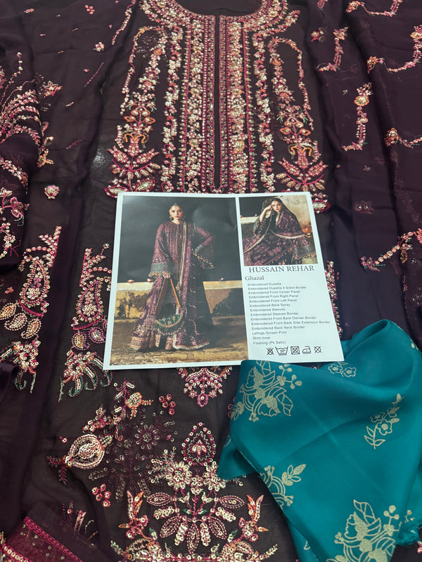 Hussain Rehar purple chiffon wedding edition