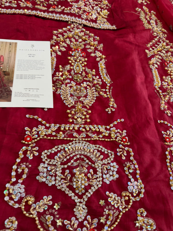 Faiza Saqlain red bridal chiffon collection