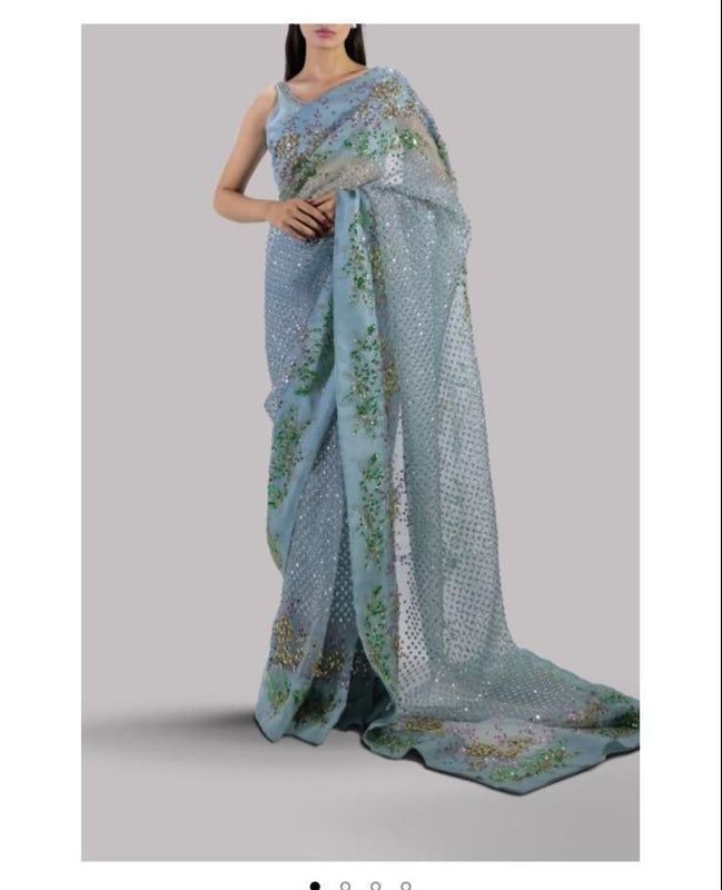 Muse bridal aqua grey saree make to order