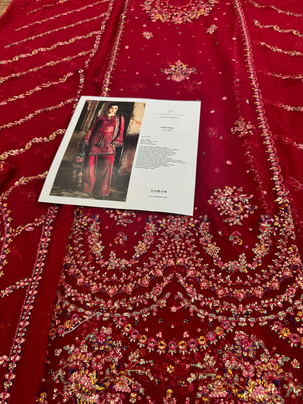 Hussain Rehar red purple chiffon wedding edition