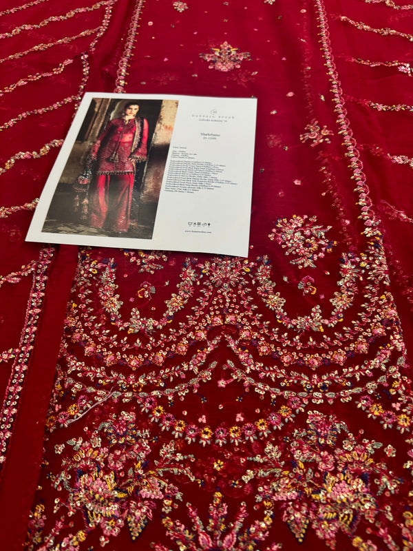 Hussain Rehar red purple chiffon wedding edition