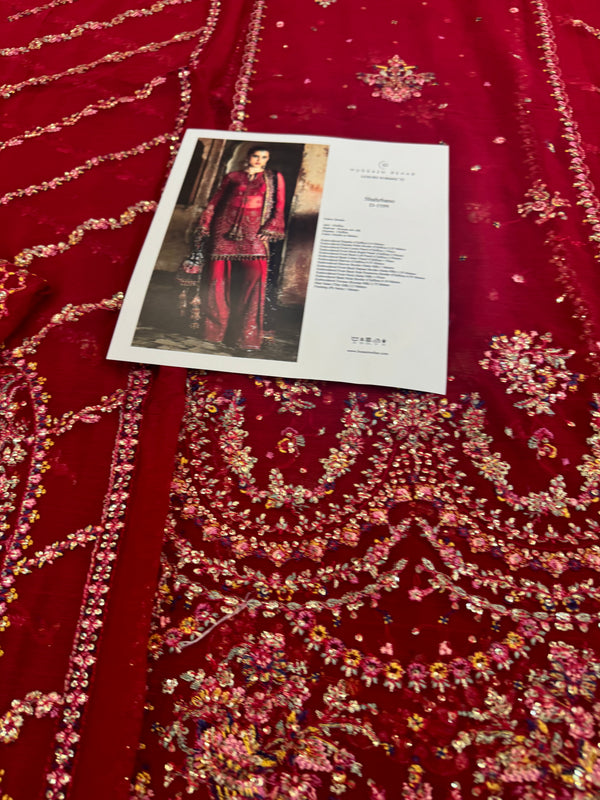 Hussain Rehar red purple chiffon wedding edition
