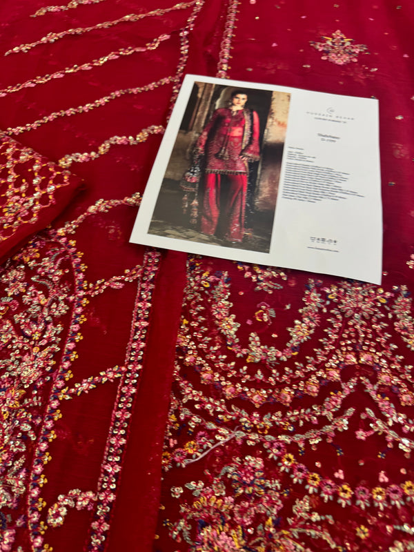 Hussain Rehar red purple chiffon wedding edition