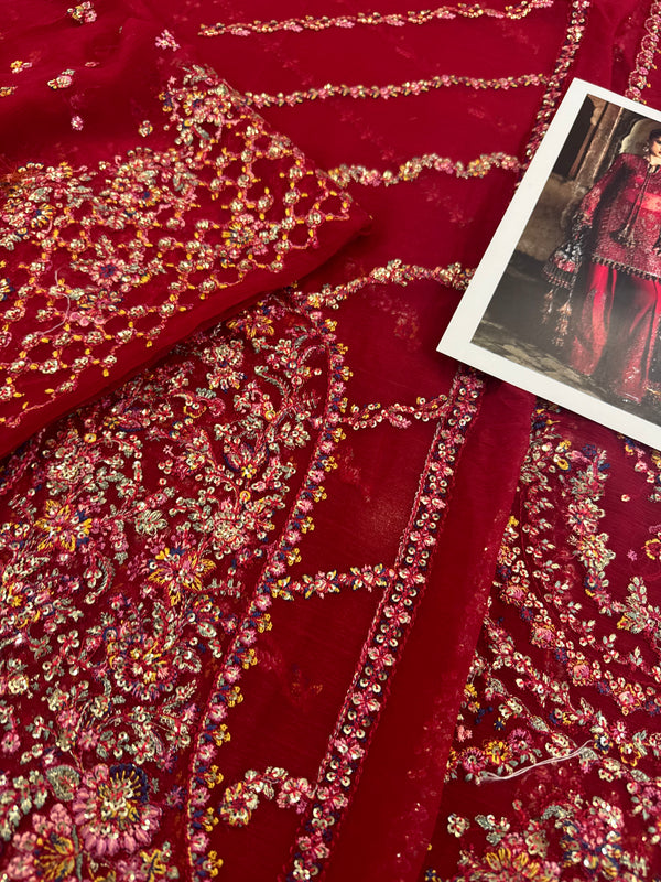 Hussain Rehar red purple chiffon wedding edition