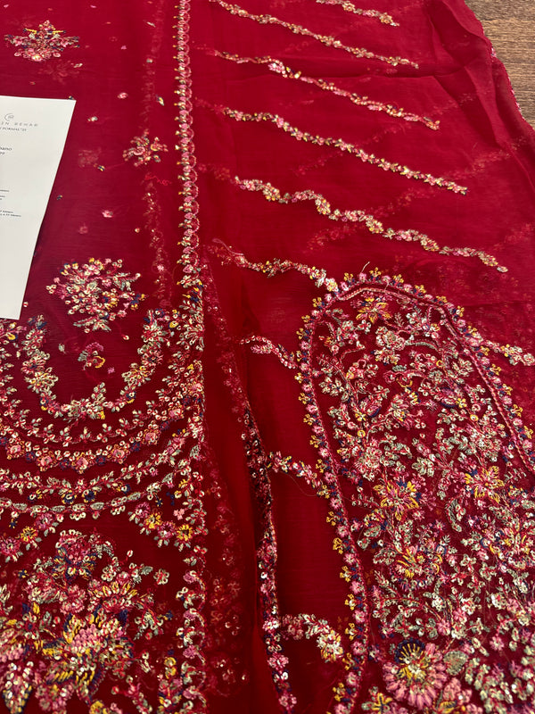 Hussain Rehar red purple chiffon wedding edition