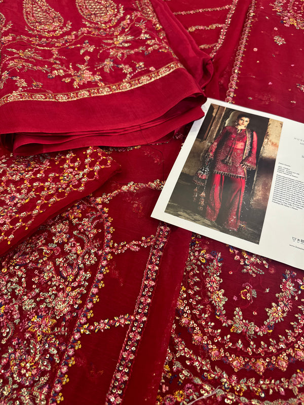 Hussain Rehar red purple chiffon wedding edition