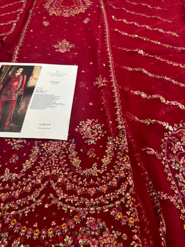 Hussain Rehar red purple chiffon wedding edition