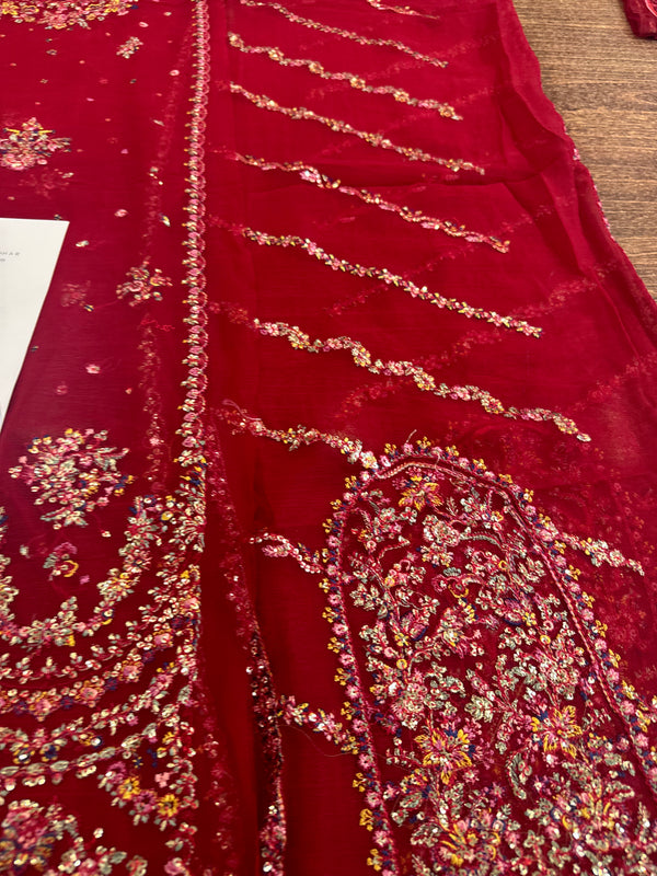 Hussain Rehar red purple chiffon wedding edition