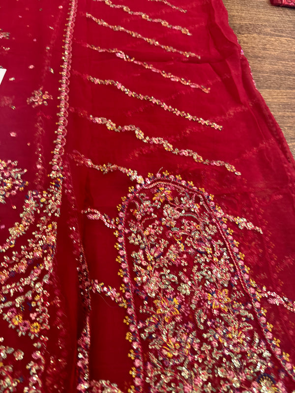Hussain Rehar red purple chiffon wedding edition