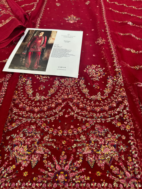 Hussain Rehar red purple chiffon wedding edition
