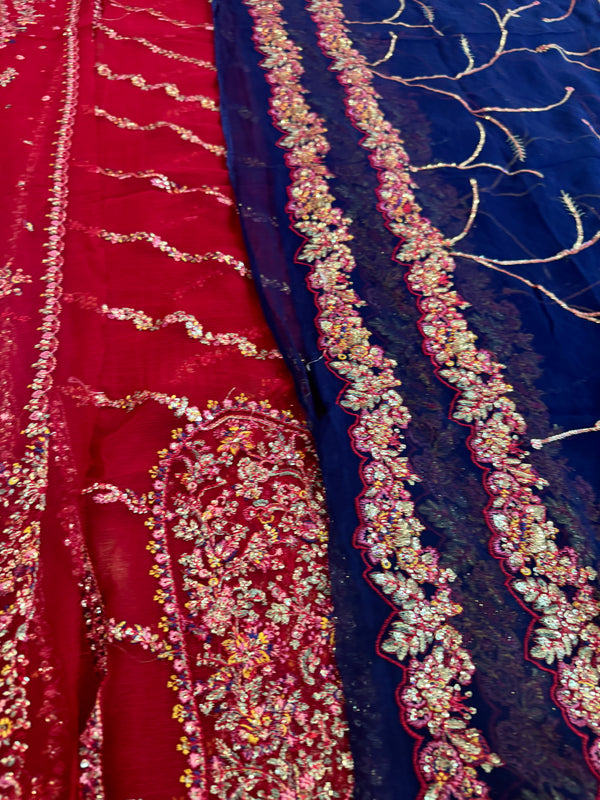 Hussain Rehar red purple chiffon wedding edition