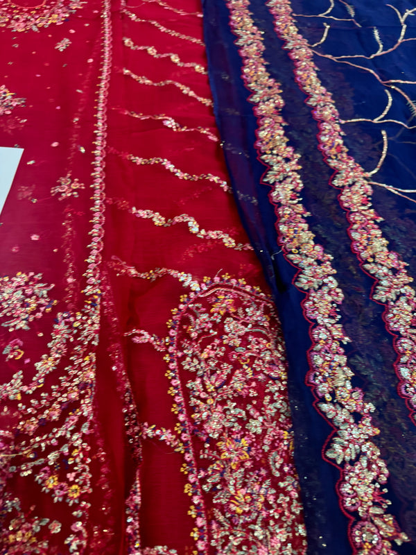 Hussain Rehar red purple chiffon wedding edition