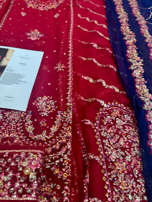 Hussain Rehar red purple chiffon wedding edition