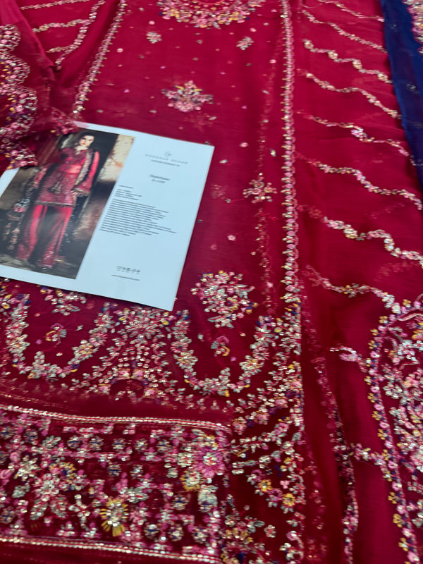 Hussain Rehar red purple chiffon wedding edition