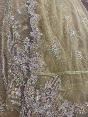 Kanwal Malik golden bridal chiffon collection