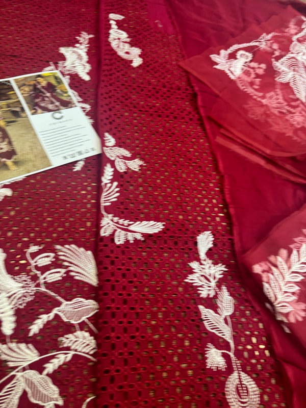 Crimson red chickenkari lawn 2025
