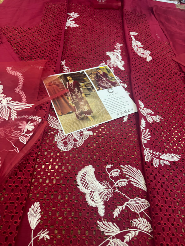 Crimson red chickenkari lawn 2025