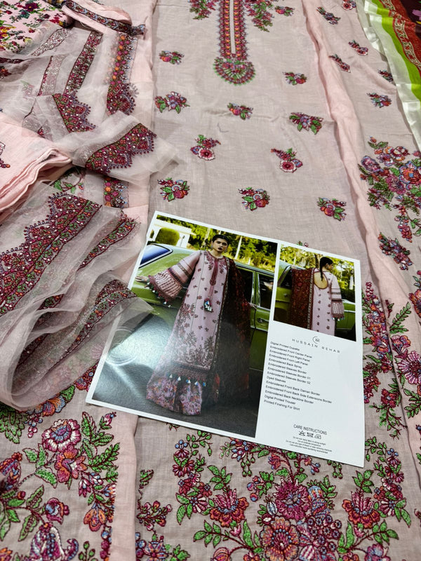 Hussain rehar pink multi lawn 2024