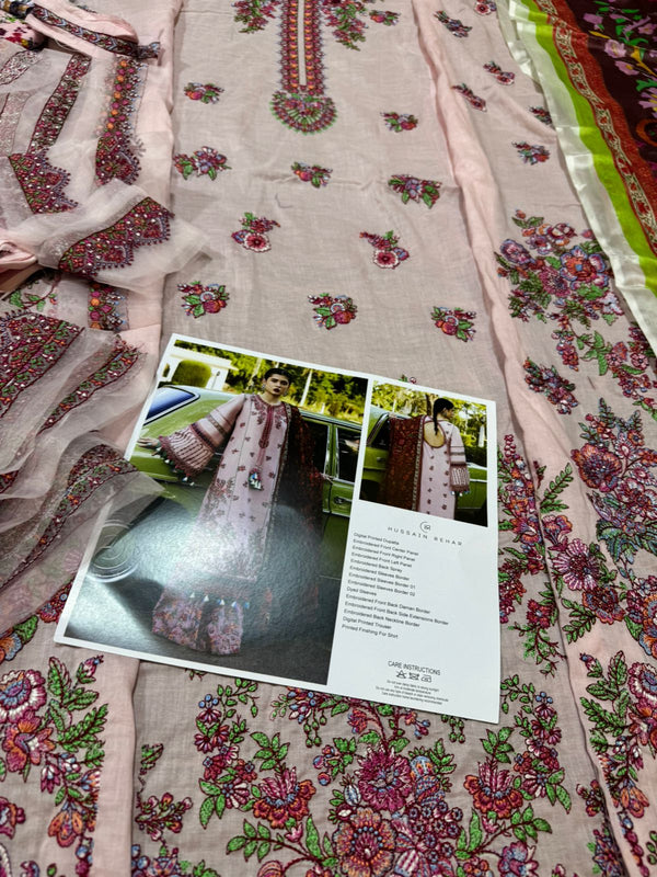 Hussain rehar pink multi lawn 2024