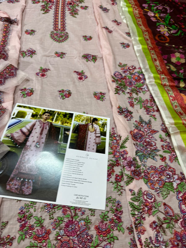 Hussain rehar pink multi lawn 2024