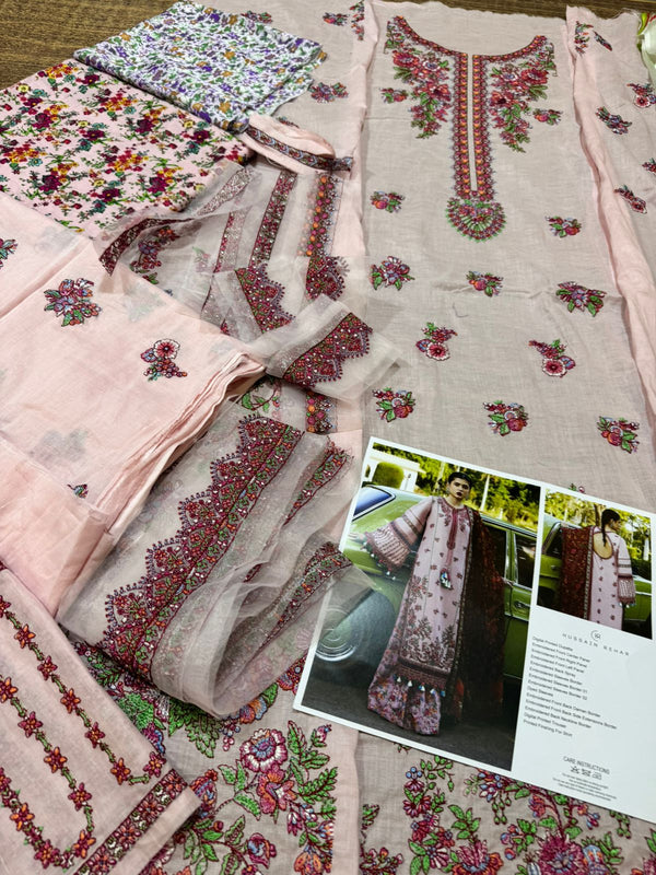 Hussain rehar pink multi lawn 2024