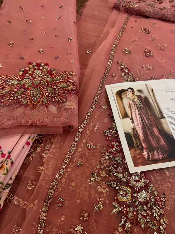 Hussain Rehar pink chiffon wedding edition