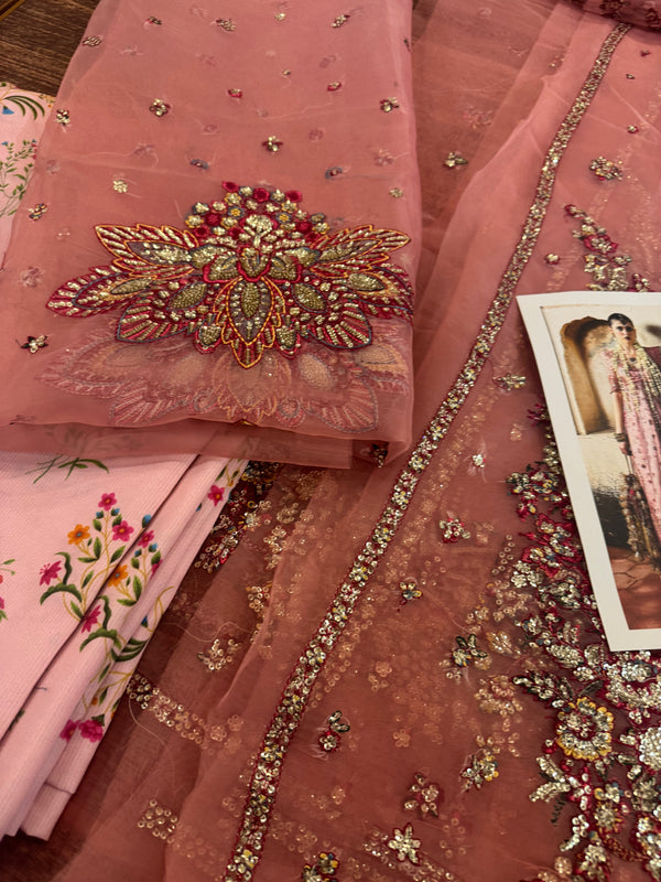 Hussain Rehar pink chiffon wedding edition