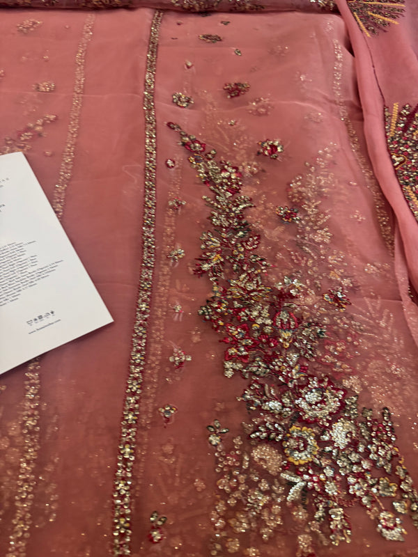 Hussain Rehar pink chiffon wedding edition