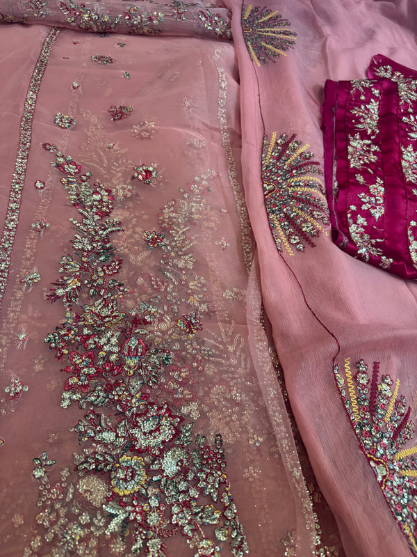 Hussain Rehar pink chiffon wedding edition