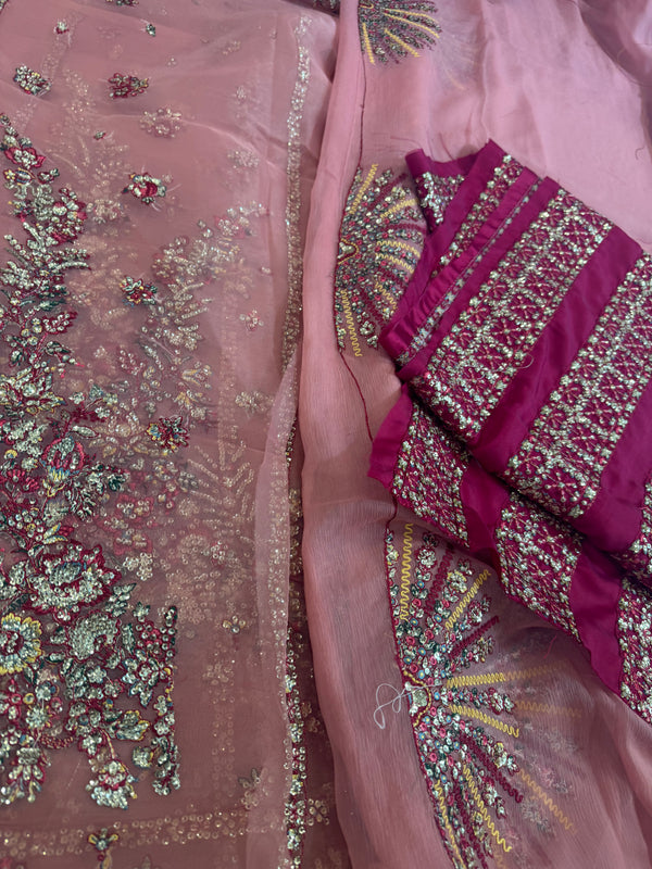 Hussain Rehar pink chiffon wedding edition