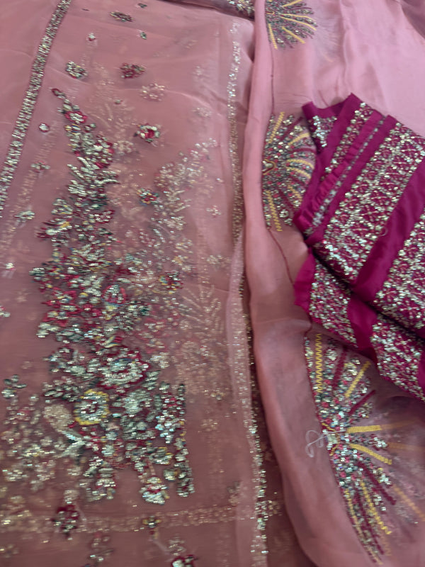 Hussain Rehar pink chiffon wedding edition