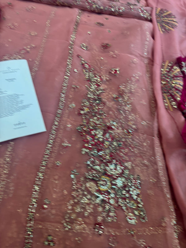 Hussain Rehar pink chiffon wedding edition