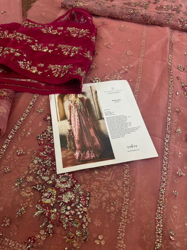 Hussain Rehar pink chiffon wedding edition