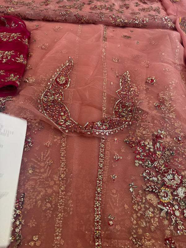 Hussain Rehar pink chiffon wedding edition