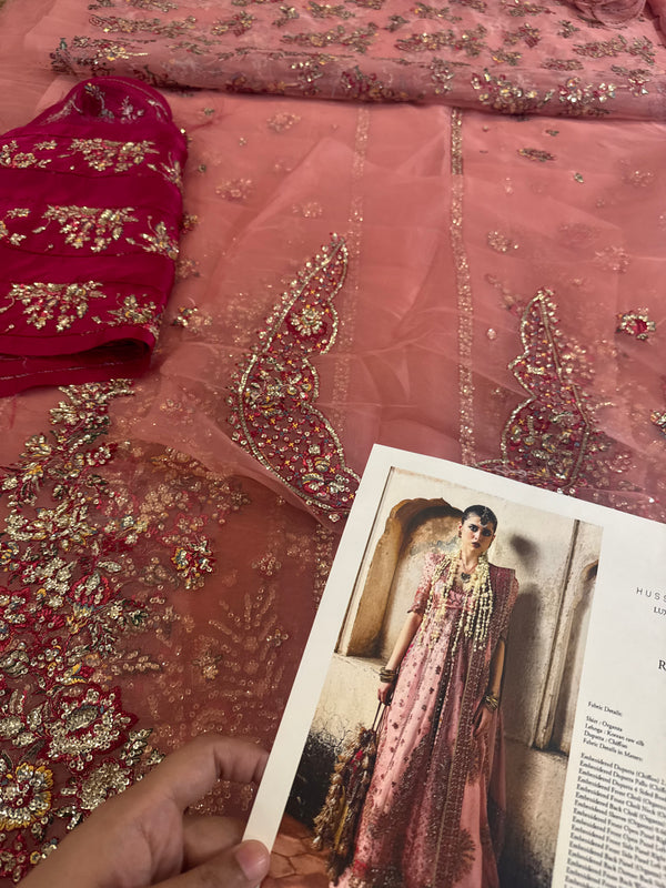 Hussain Rehar pink chiffon wedding edition