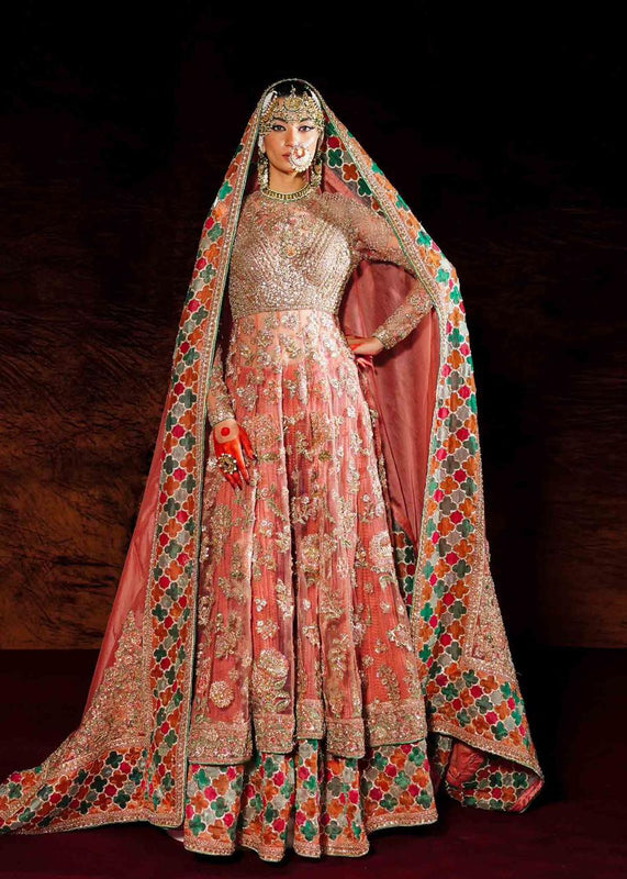 Hussain Rehar peach multi bridal collection