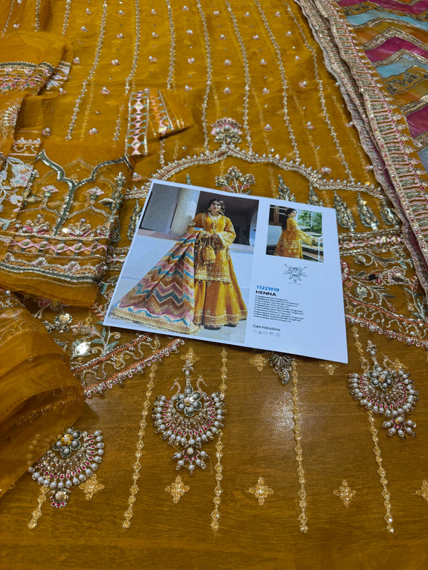 Mohsin Naveed Ranjha yellow with laser work dopata wedding edition