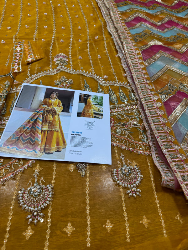 Mohsin Naveed Ranjha yellow with laser work dopata wedding edition