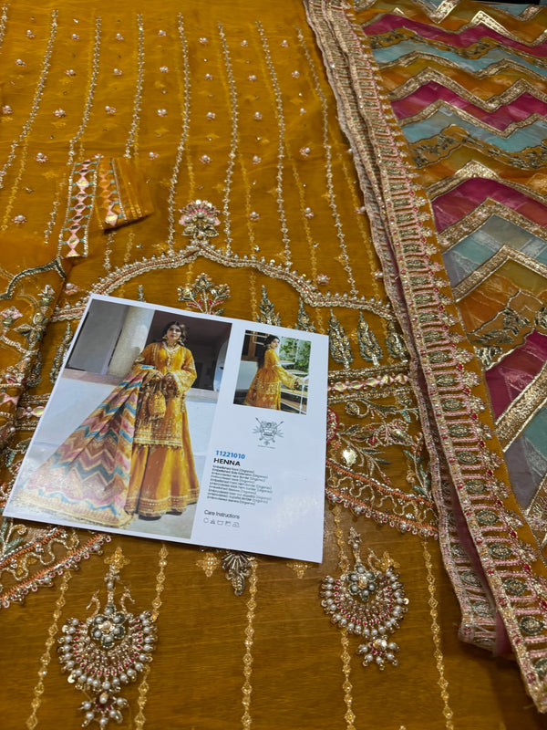 Mohsin Naveed Ranjha yellow with laser work dopata wedding edition