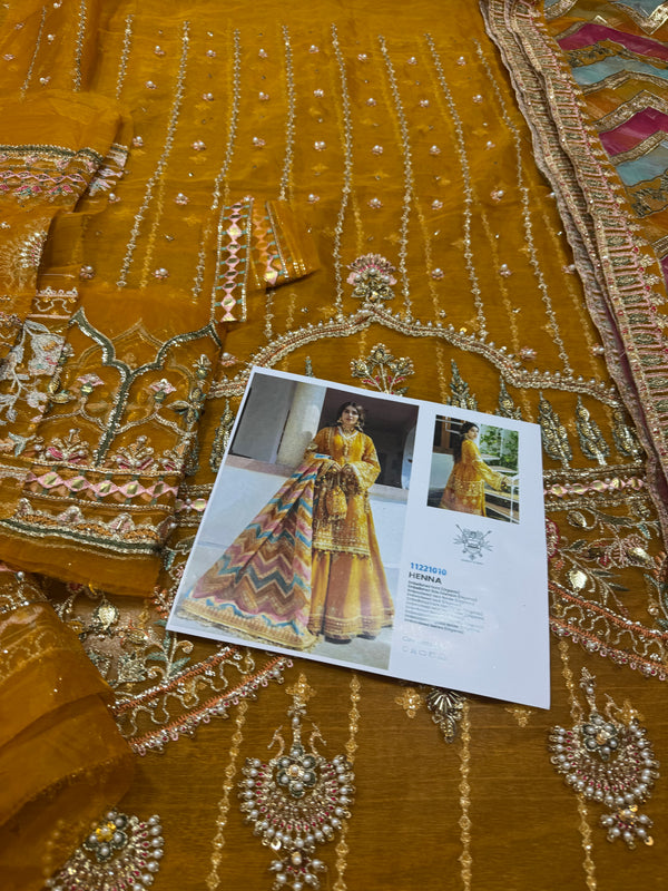 Mohsin Naveed Ranjha yellow with laser work dopata wedding edition