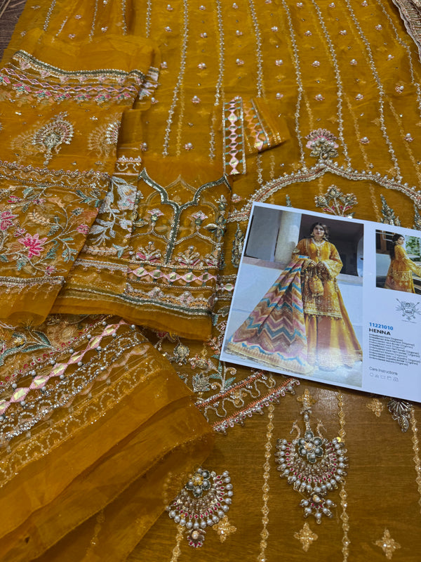 Mohsin Naveed Ranjha yellow with laser work dopata wedding edition