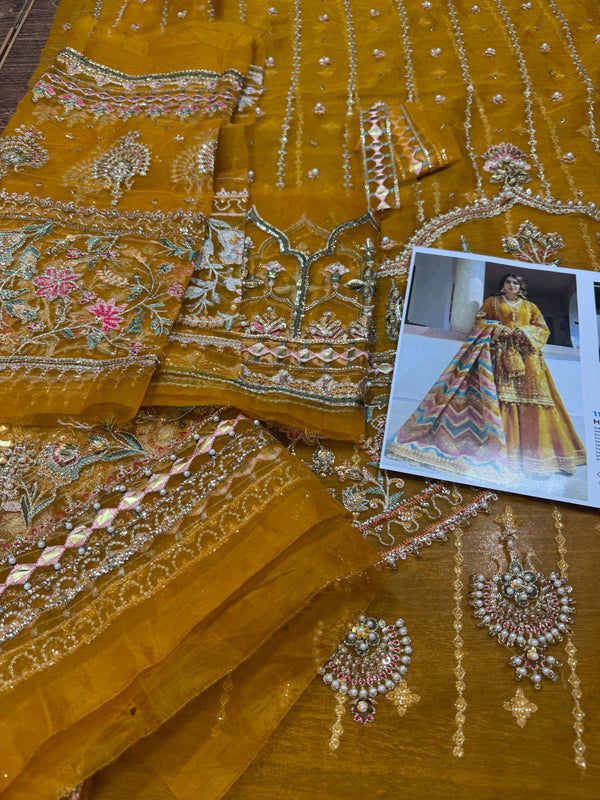 Mohsin Naveed Ranjha yellow with laser work dopata wedding edition