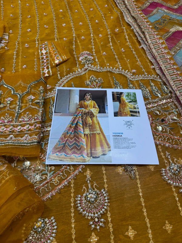 Mohsin Naveed Ranjha yellow with laser work dopata wedding edition