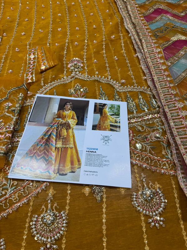 Mohsin Naveed Ranjha yellow with laser work dopata wedding edition