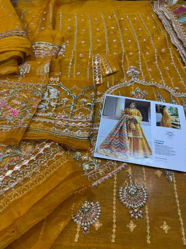 Mohsin Naveed Ranjha yellow with laser work dopata wedding edition